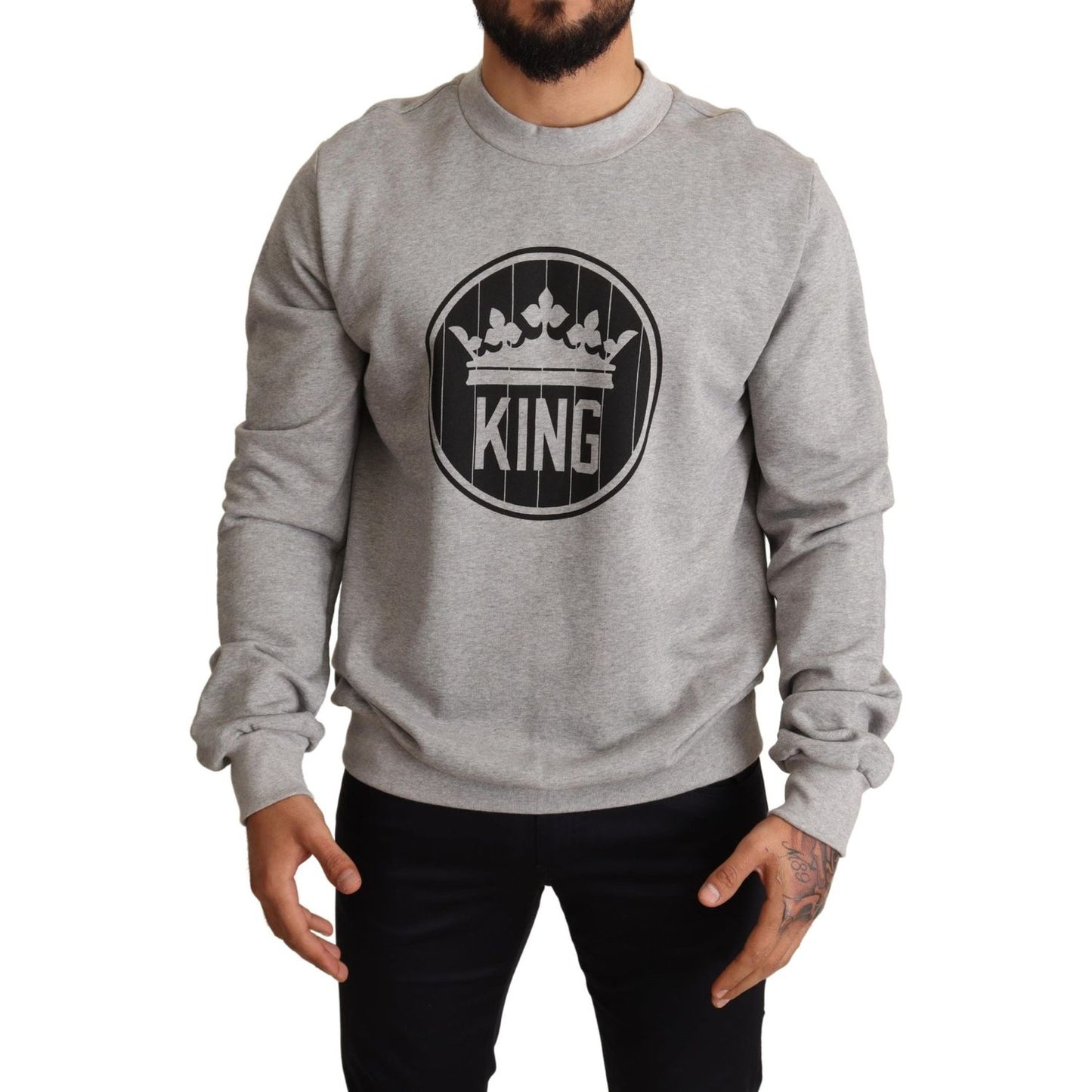 Dolce & Gabbana Regal Crown Cotton Sweater - Sophisticated Gray MAN SWEATERS Dolce & Gabbana