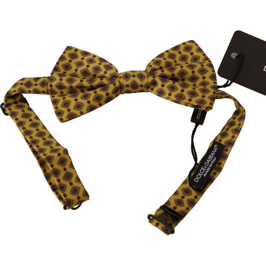 Dolce & Gabbana Yellow Patterned Silk Adjustable Neck Papillon Bow Tie