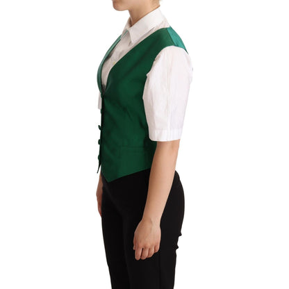 Dolce & Gabbana Green Silk Satin Sleeveless Waistcoat Vest
