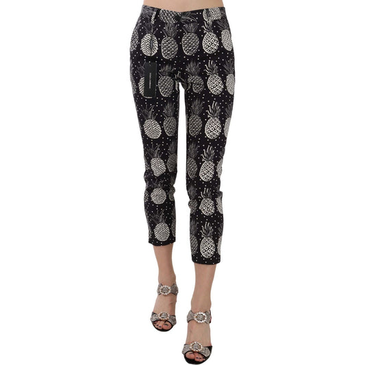 Dolce & Gabbana Chic Black Pineapple Print Skinny Capri Pants Jeans & Pants Dolce & Gabbana