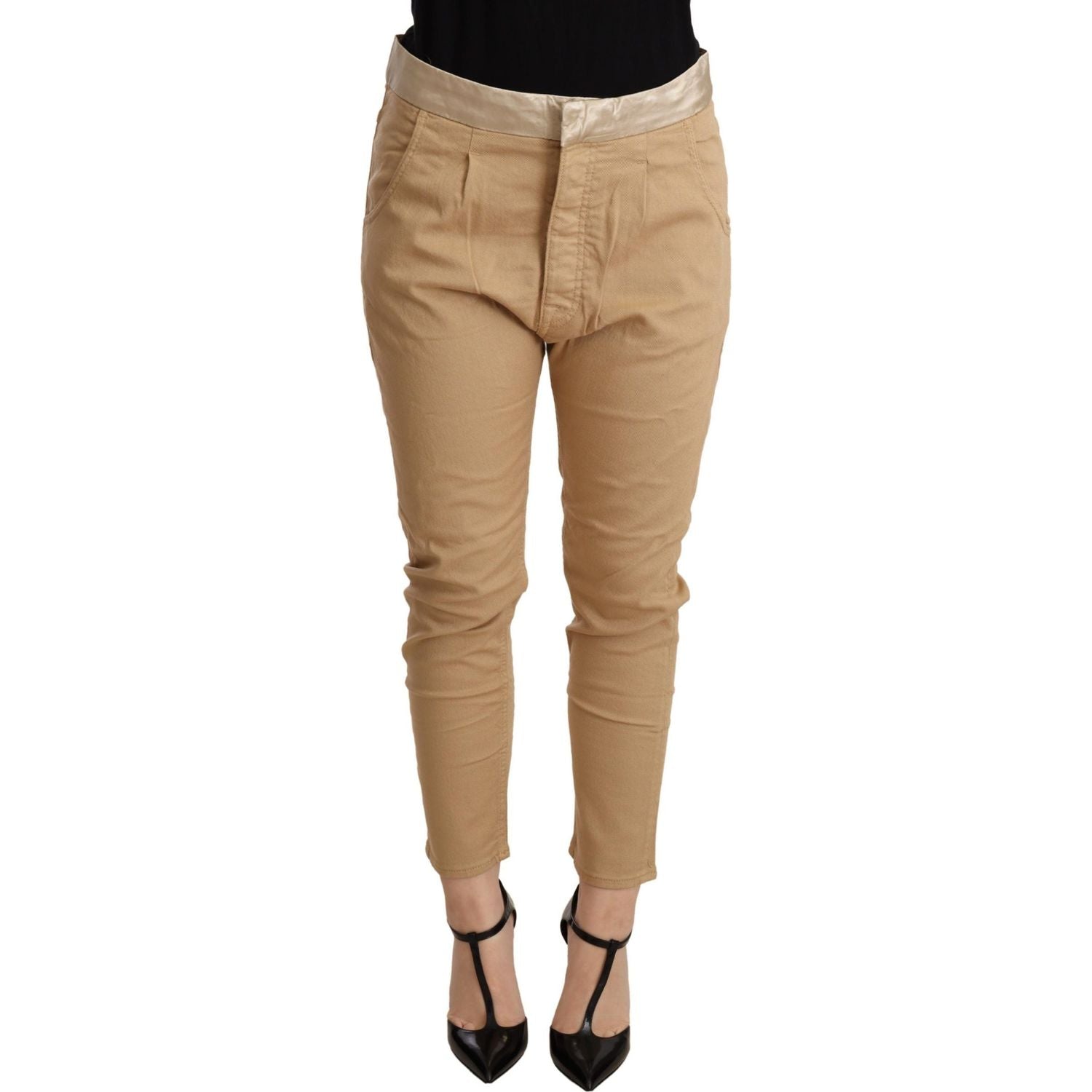 CYCLE Beige Mid Waist Slim Fit Skinny Stretch Trouser