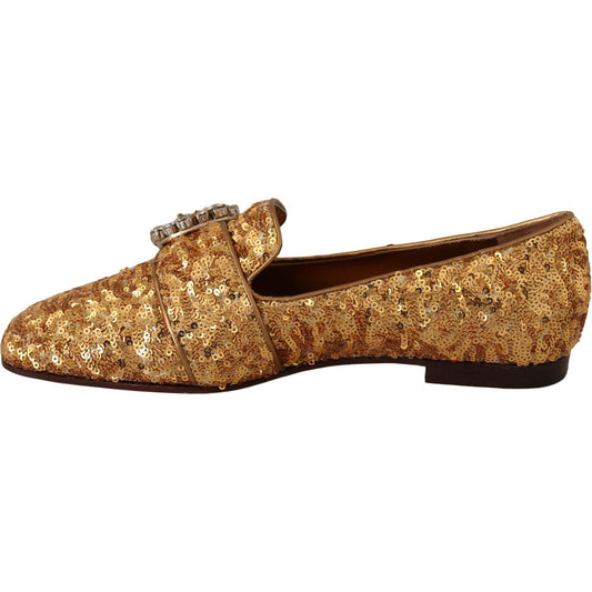 Dolce & Gabbana Elegant Gold Sequin Crystal Flats Dolce & Gabbana