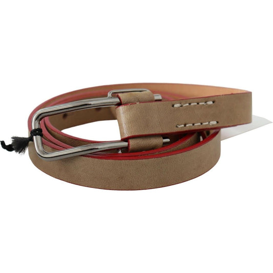 Costume National Beige Leather Silver Logo Buckle Waist Belt Costume National