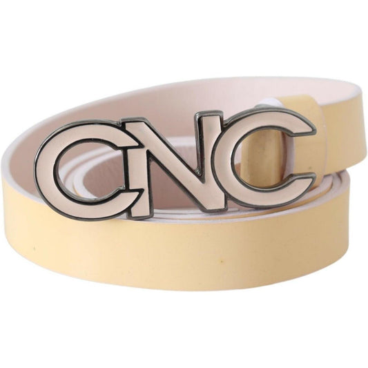 Costume National Beige Leather Pink Letter Logo Belt Costume National
