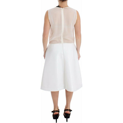 Koonhor White Pleated Bottom Tank Sheath Transparent Dress