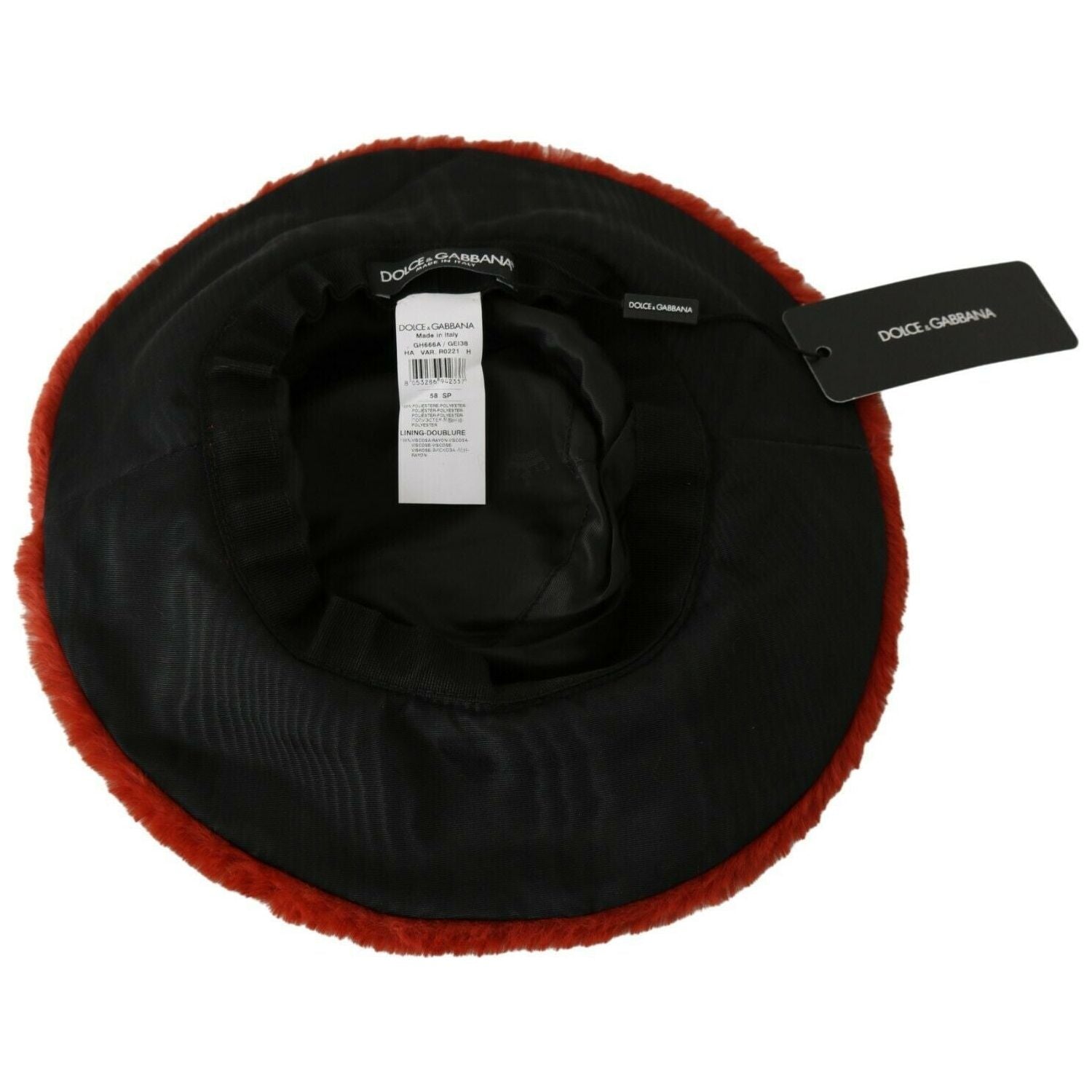 Dolce & Gabbana Red Bordeaux Fur Wide Brim Bucket  Hat