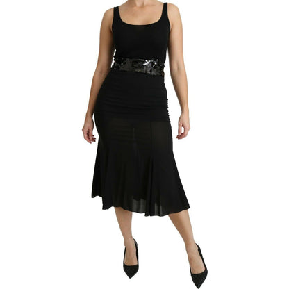 Dolce & Gabbana Black Mermaid High Waist Midi Silk Skirt
