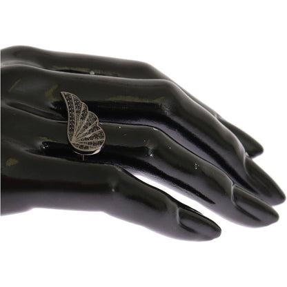 Nialaya Silver Womens Black CZ Rhodium 925 Ring Ring