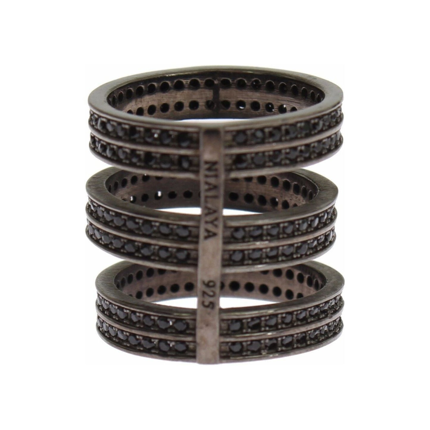 Nialaya Black CZ Rhodium 925 Silver Ring Ring