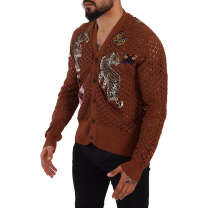 Dolce & Gabbana Brown Leopard Butterfly Cardigan Sweater