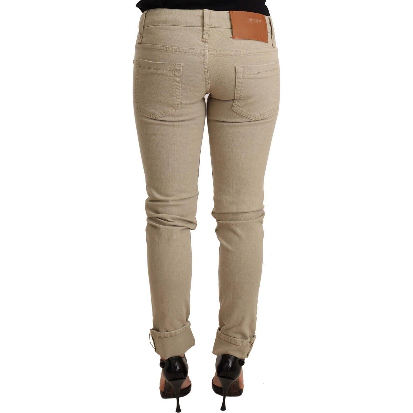 Acht Beige Denim Cotton Bottom Slim Fit Folded Pant Acht