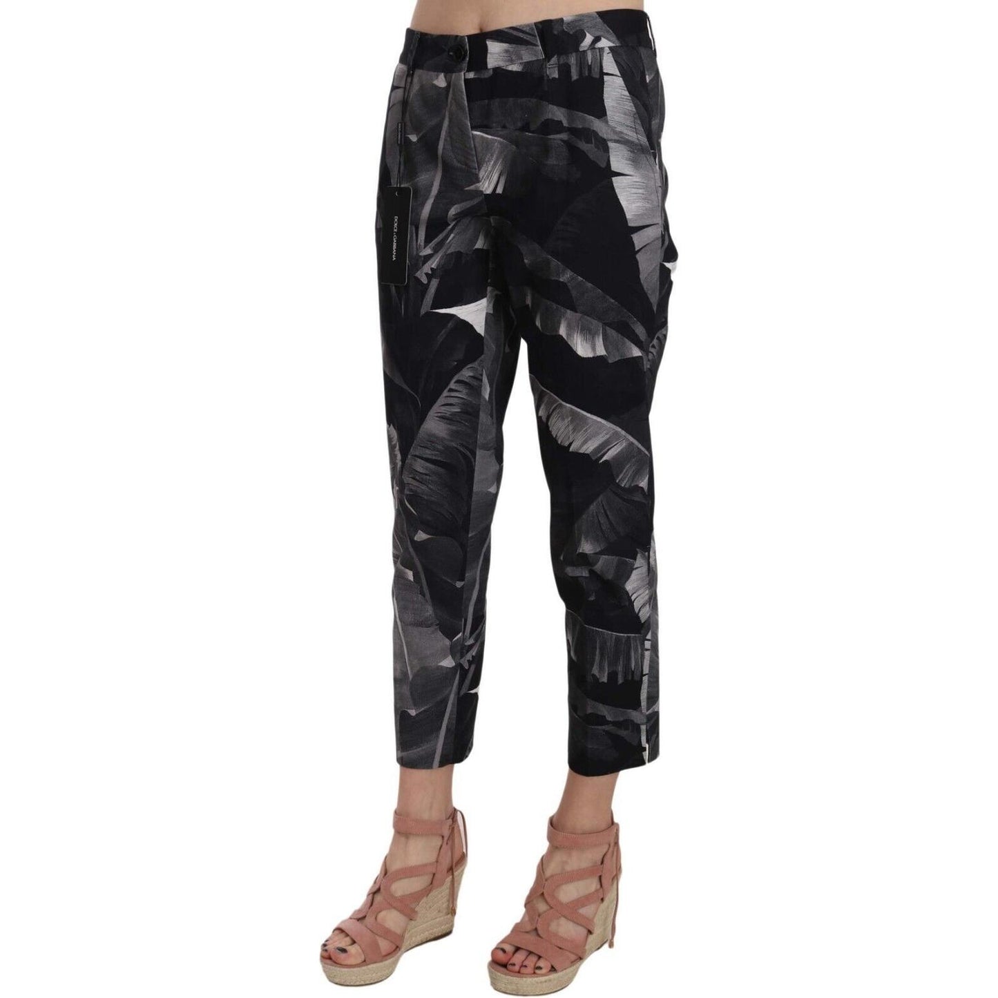 Dolce & Gabbana Elegant Black Banana Leaf Print Capri Pants Jeans & Pants Dolce & Gabbana