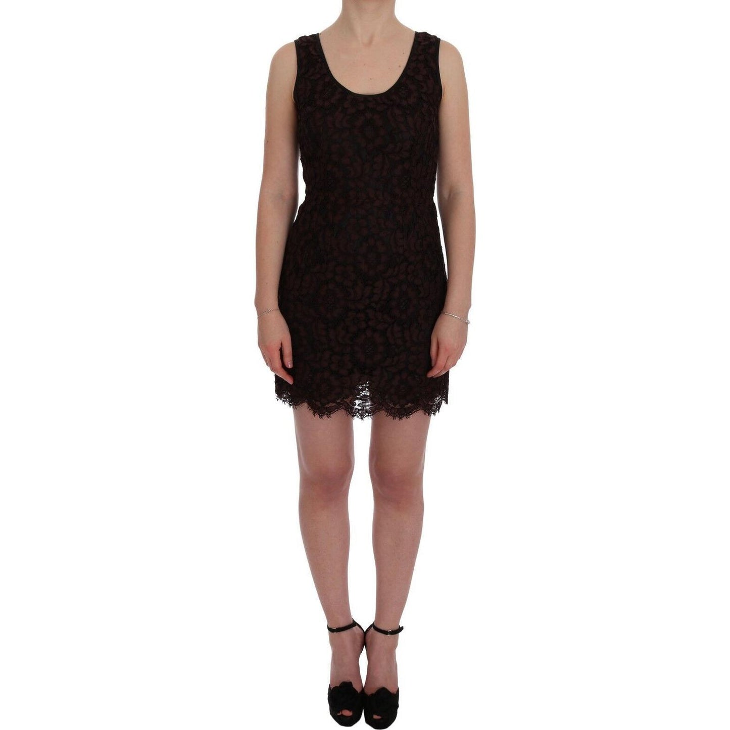 Dolce & Gabbana Bordeaux Floral Lace Ricamo Sheath Dress WOMAN DRESSES Dolce & Gabbana