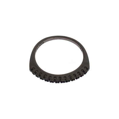 Nialaya Black CZ Rhodium 925 Silver Womens Ring