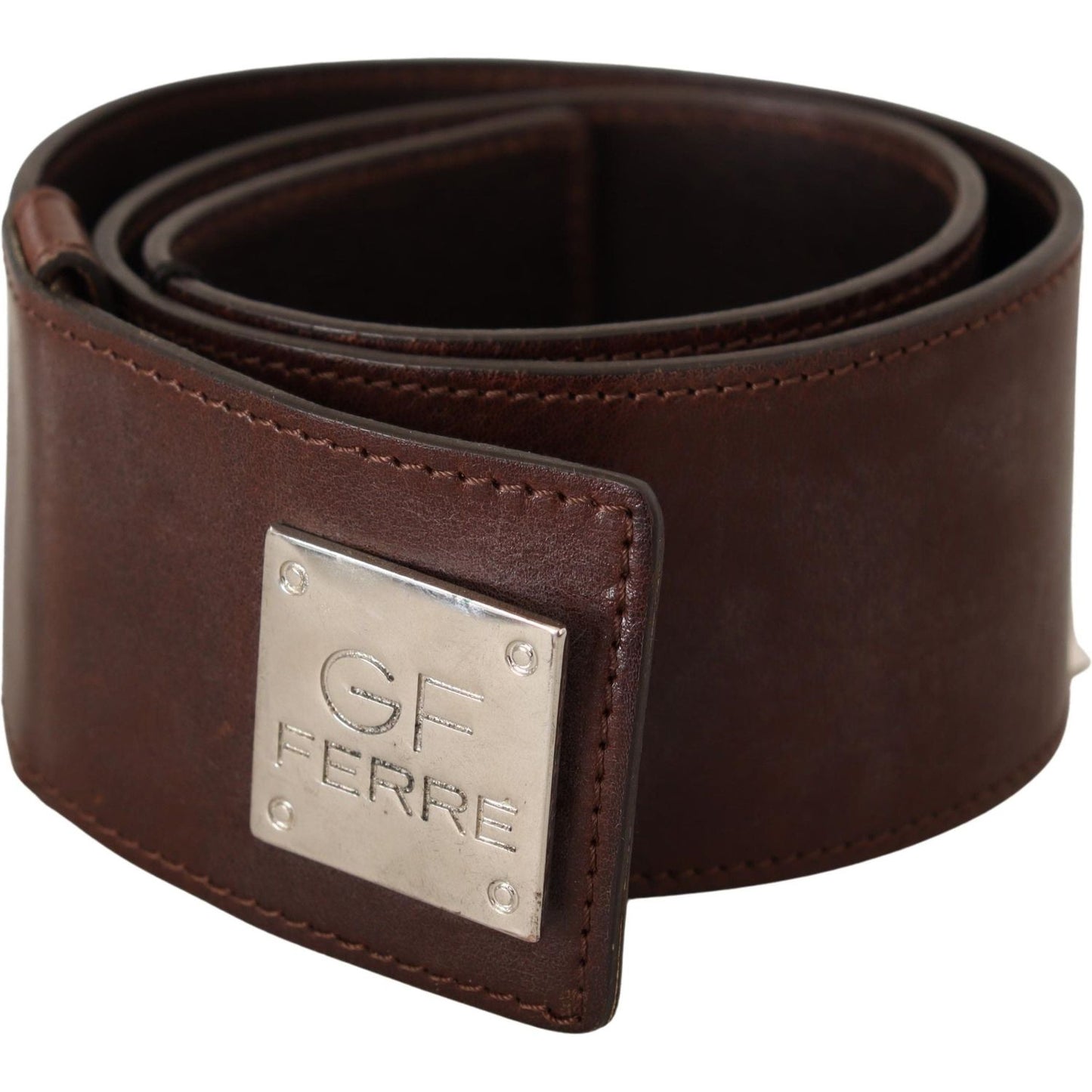 Costume National Belt Black Leather Silver Buckle Waist Belt