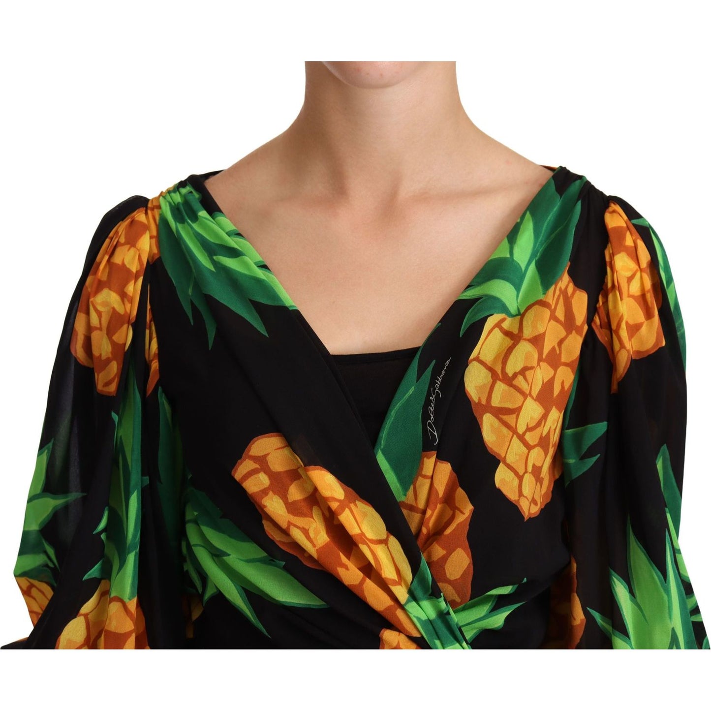 Dolce & Gabbana Vibrant Pineapple Draped Wrap Dress WOMAN DRESSES Dolce & Gabbana