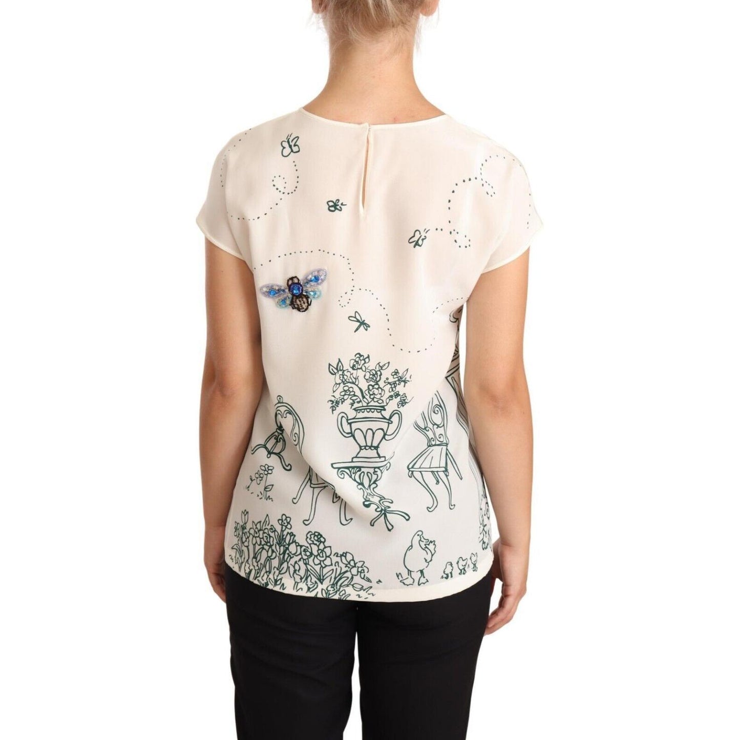 Dolce & Gabbana White Silk Garden Fountain T-Shirt Blouse Blouse Top