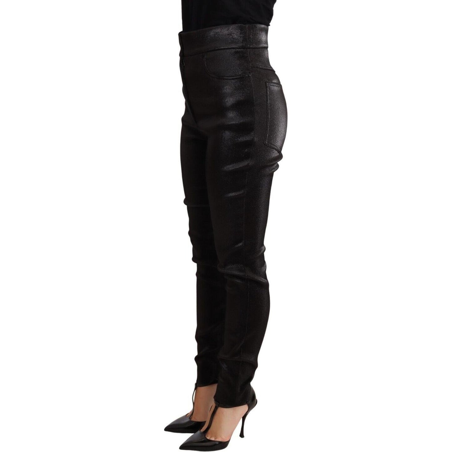 Dolce & Gabbana Black Silver Lurex Thread Cotton Stretch Pants
