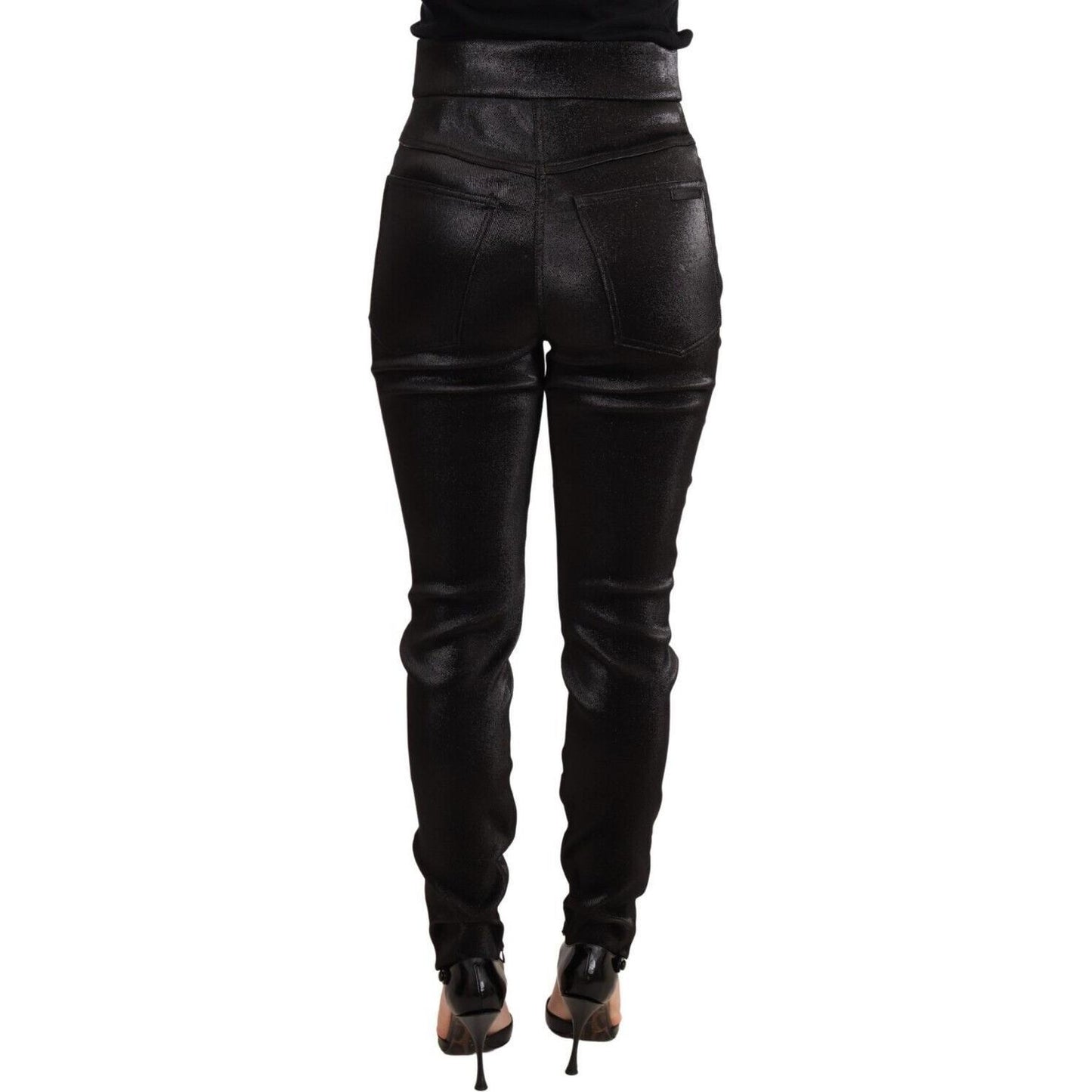 Dolce & Gabbana Black Silver Lurex Thread Cotton Stretch Pants