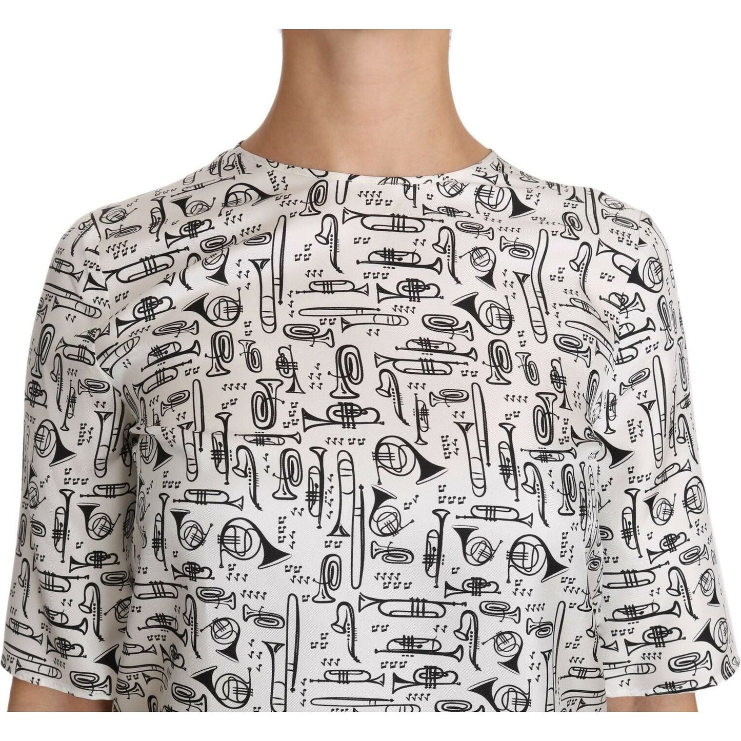 Dolce & Gabbana Elegant Trumpet Print Silk Blouse Top Blouse Top Dolce & Gabbana