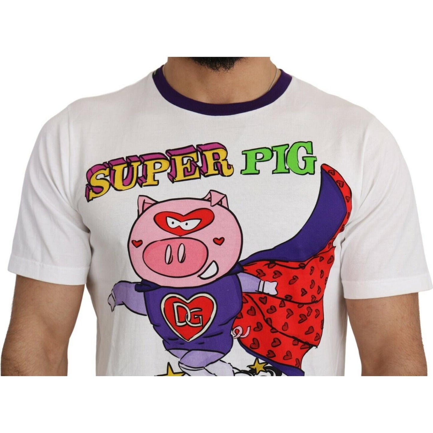 Dolce & Gabbana Chic White Cotton Pig Motif Tee MAN T-SHIRTS Dolce & Gabbana