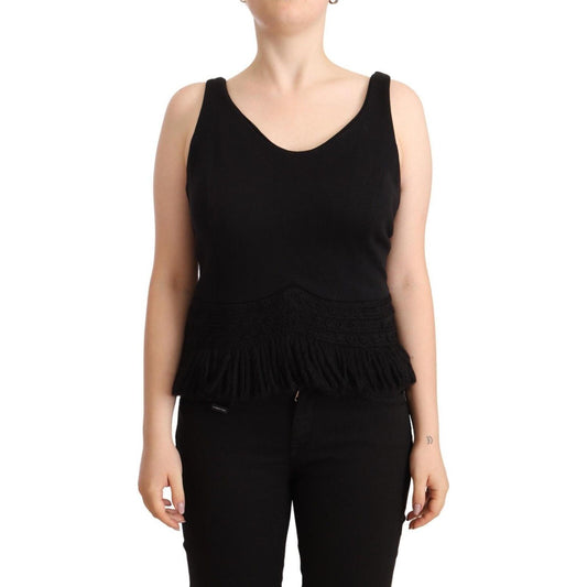 Ermanno Scervino Chic Sleeveless Designer Tank Top in Black WOMAN TOPS AND SHIRTS Ermanno Scervino