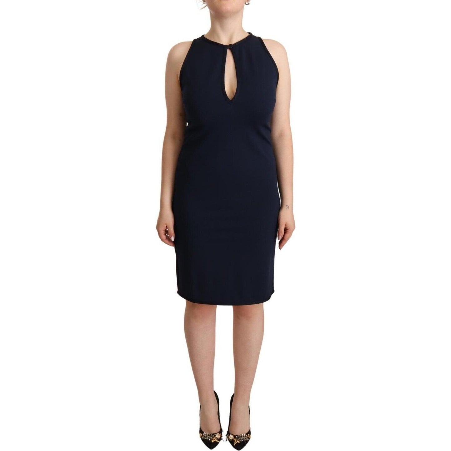 John Galliano Sleeveless Navy Knee-Length Sheath Dress WOMAN DRESSES John Galliano