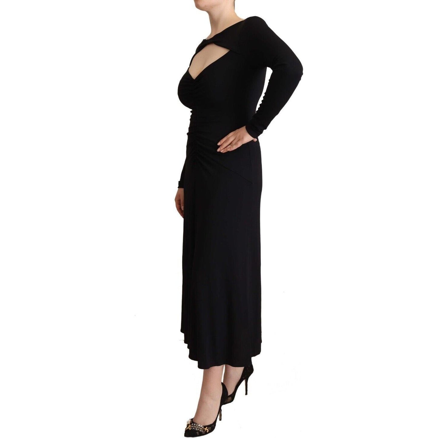 PINKO Elegant Black Nylon Stretch Maxi Dress WOMAN DRESSES PINKO