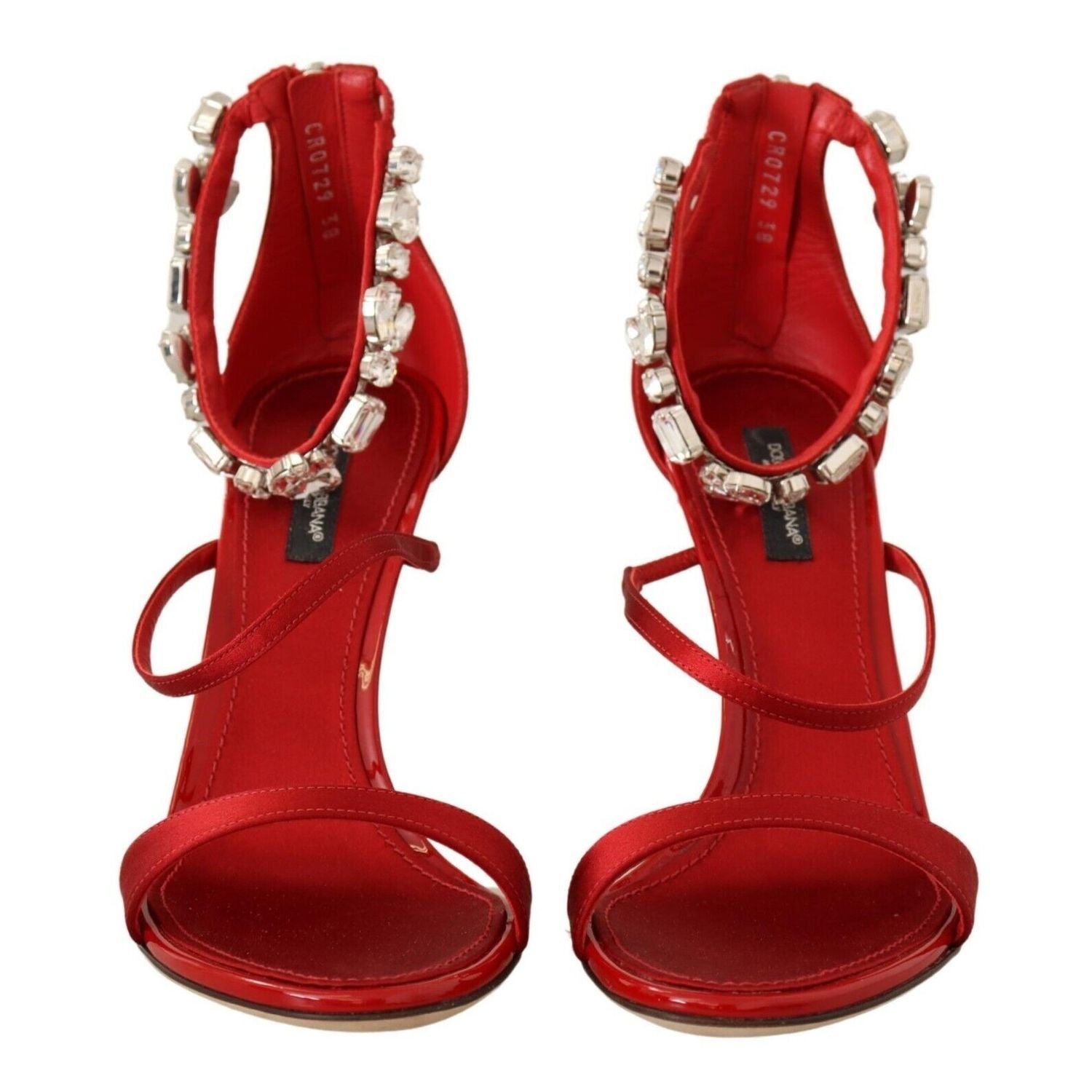 Dolce & Gabbana Red Satin Crystals Sandals Keira Heels Shoes