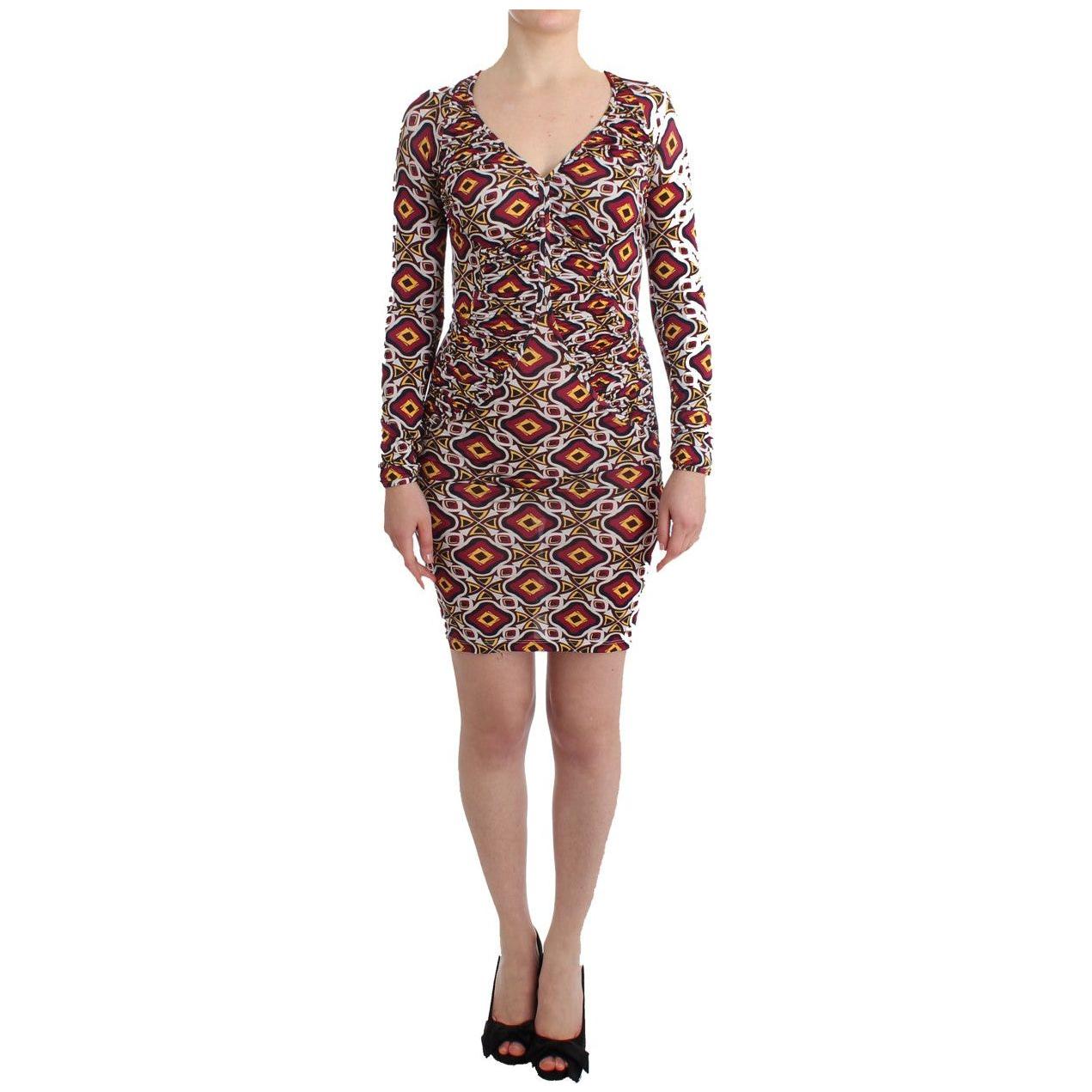 GF Ferre Chic Multicolor Cocktail V-Neck Dress GF Ferre