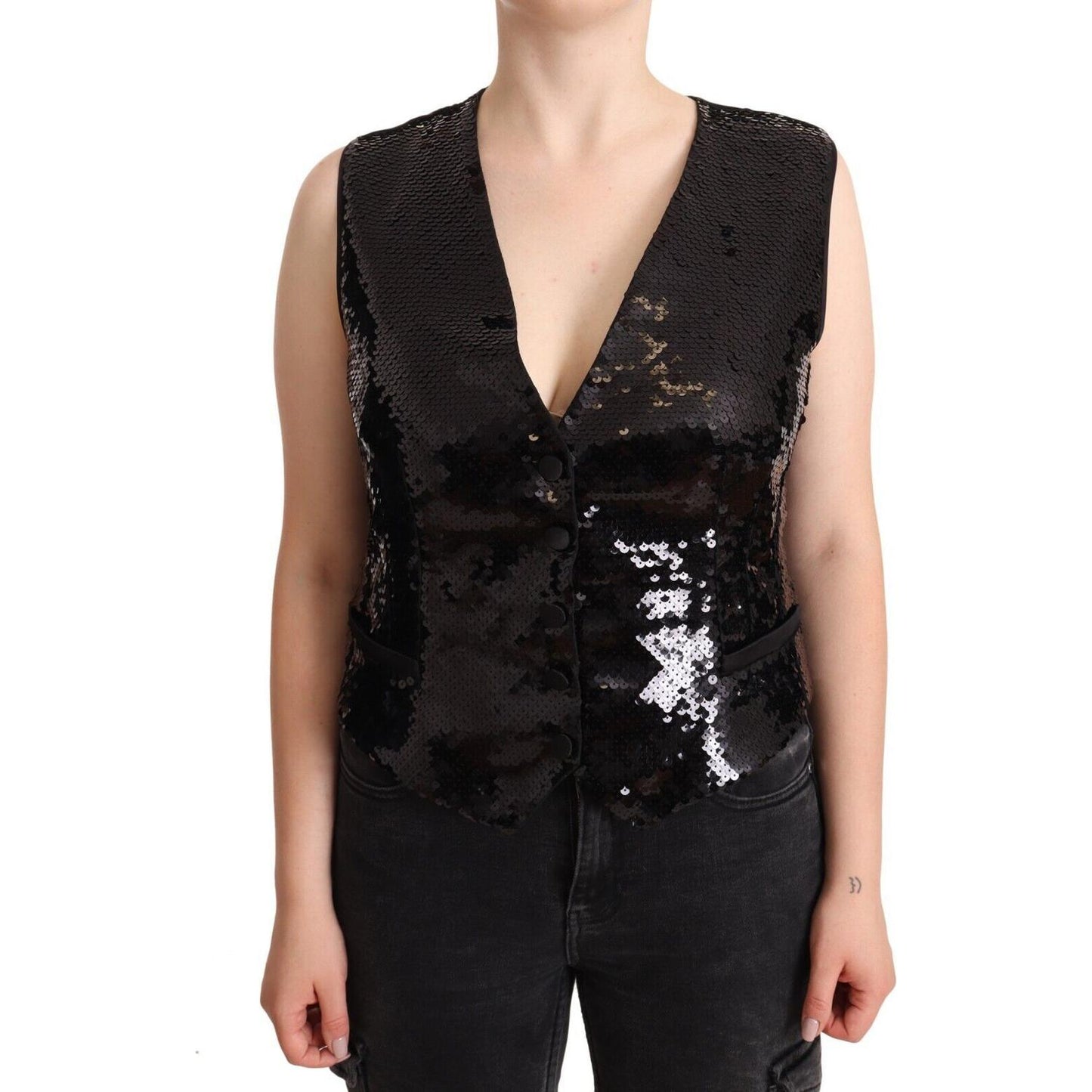 Dolce & Gabbana Elegant Black Sequined Sleeveless Vest Top WOMAN TOPS AND SHIRTS Dolce & Gabbana