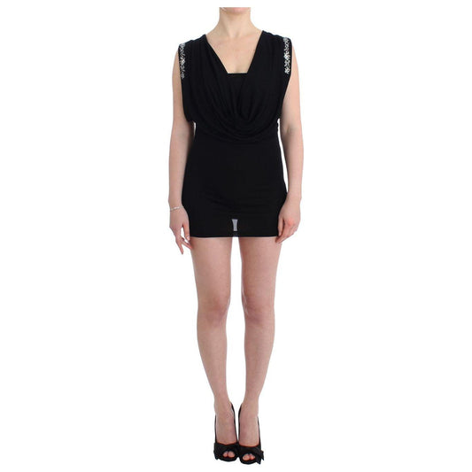 Roccobarocco Black Embellished Jersey Mini Sheath Short Dress Roccobarocco