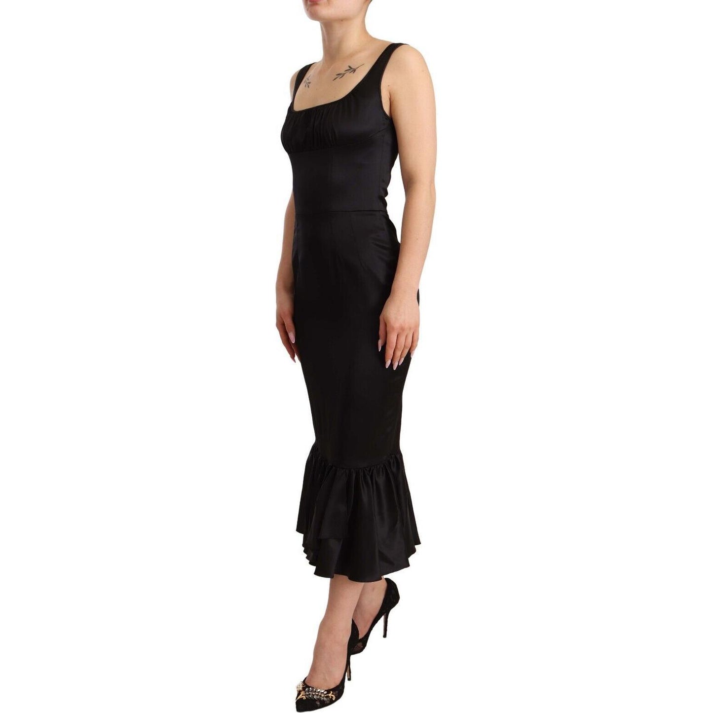 Dolce & Gabbana Elegant Black Silk Midi Sheath Dress Dolce & Gabbana