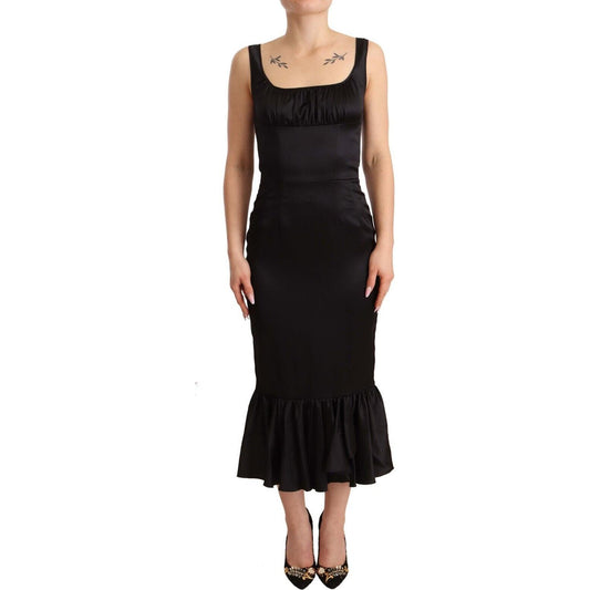 Dolce & Gabbana Elegant Black Silk Midi Sheath Dress Dolce & Gabbana