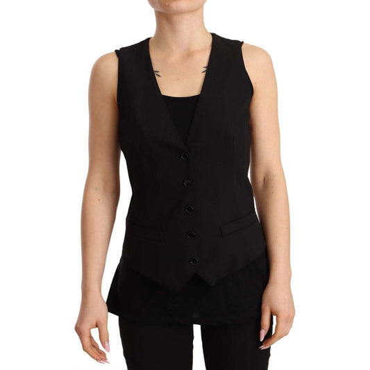 Dolce & Gabbana Elegant Black Wool Blend Waistcoat Dolce & Gabbana