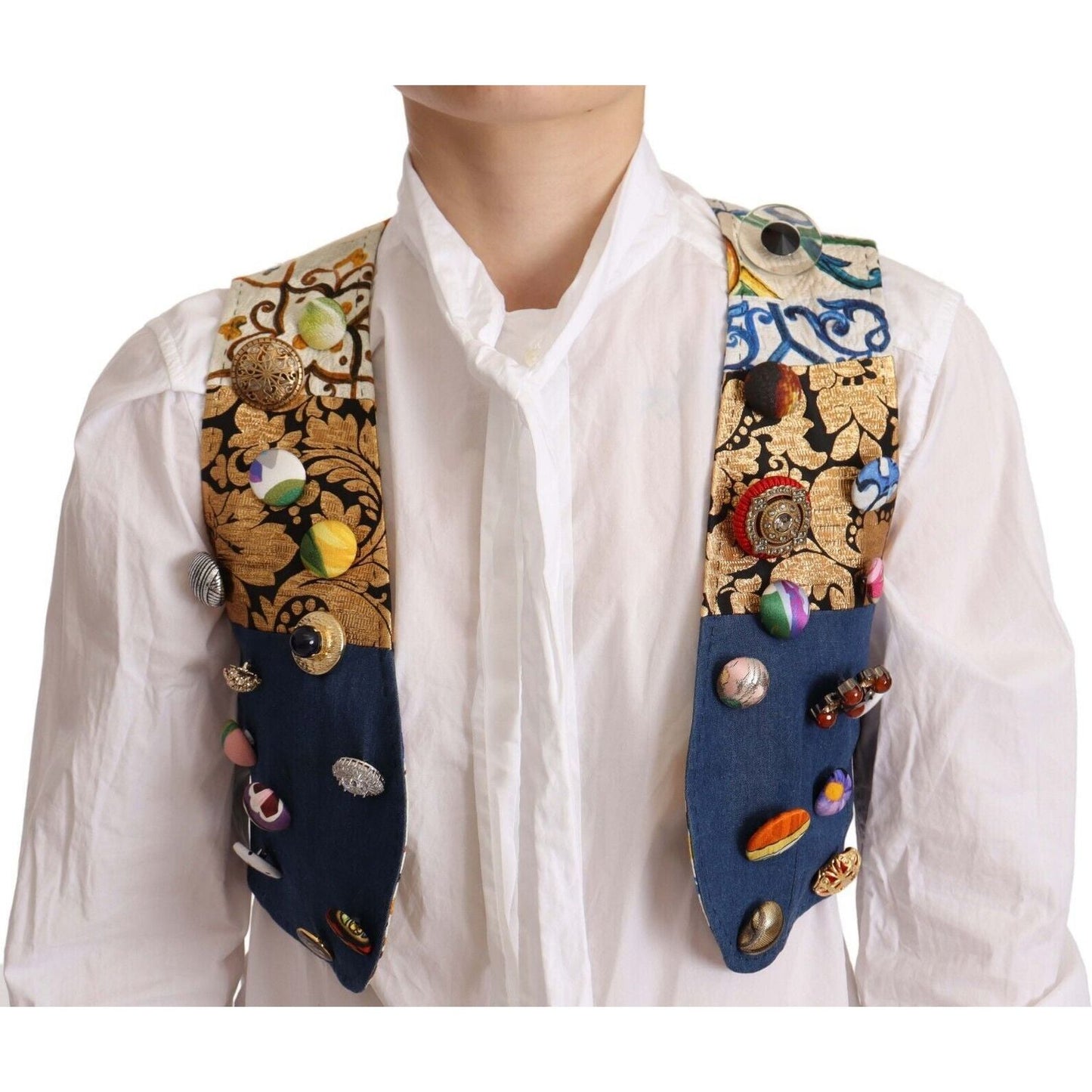 Dolce & Gabbana Multicolor Cropped Vest Top with Button Accents Dolce & Gabbana