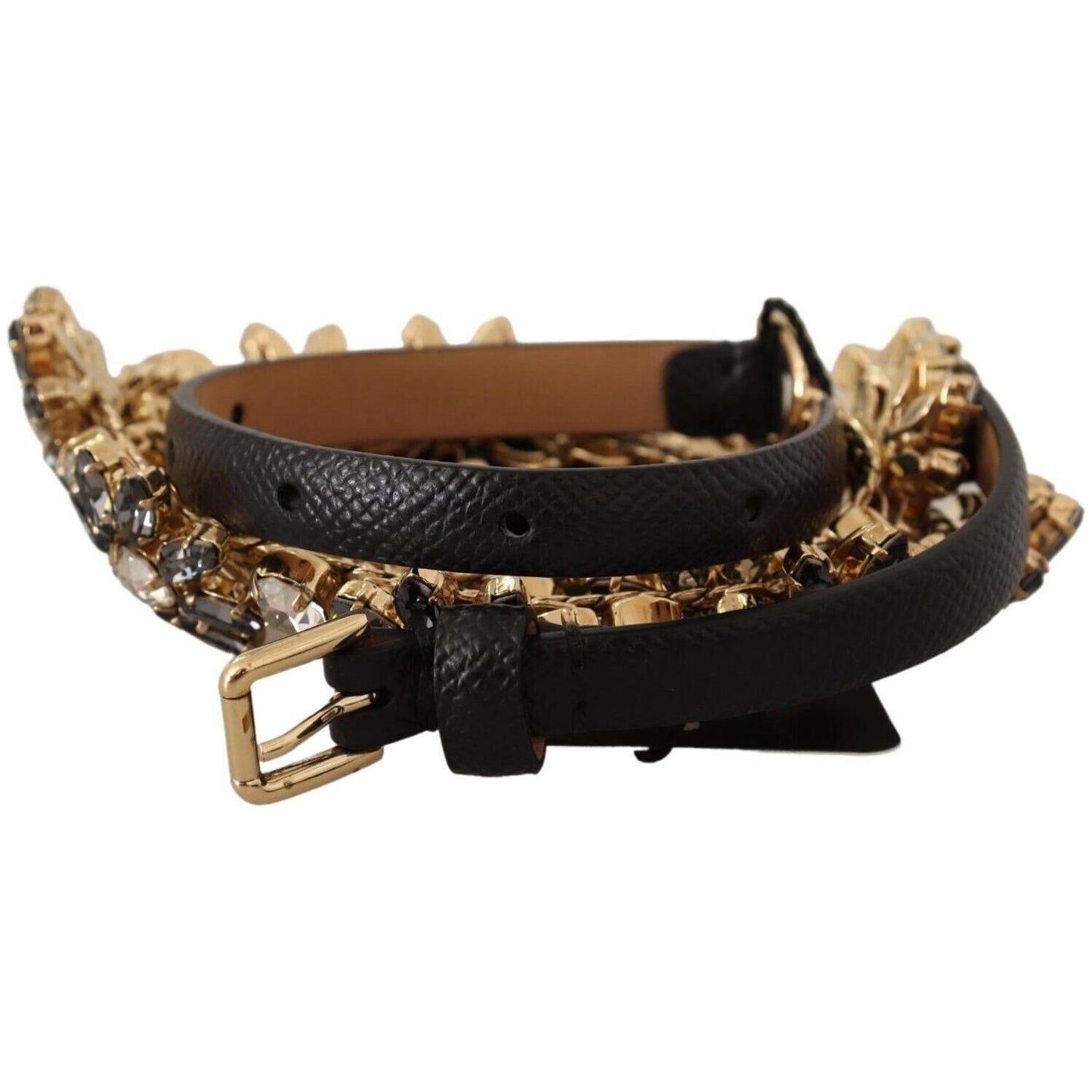 Dolce & Gabbana Elegant Crystal Daisy Chain Leather Belt WOMAN BELTS Dolce & Gabbana