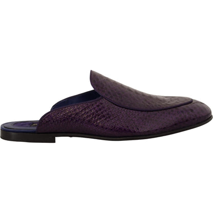Dolce & Gabbana Purple Exotic Leather Flats Slides Shoes