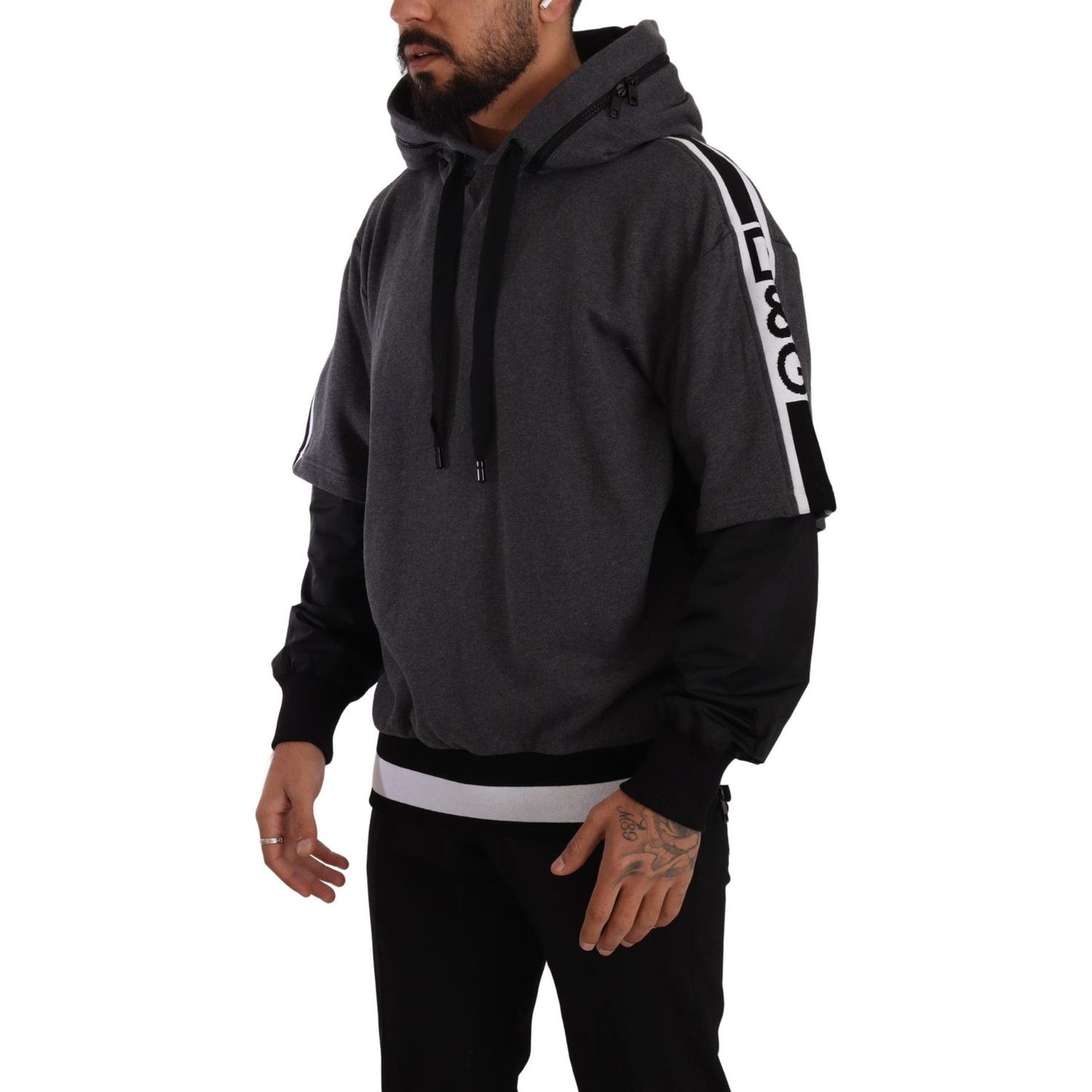 Dolce & Gabbana Gray Black Cotton Hooded #DGMILLENNIALS Sweater