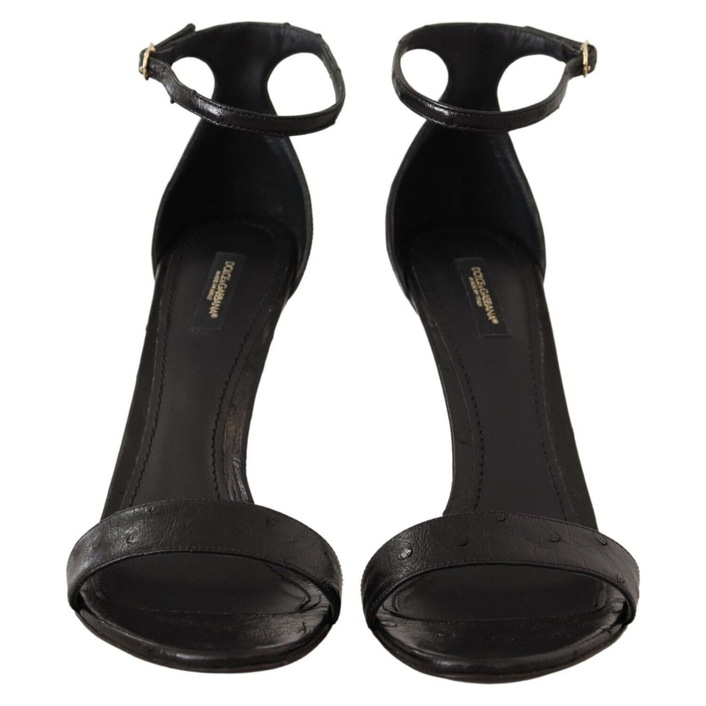 Dolce & Gabbana Black Ostrich Ankle Strap Heels Sandals Shoes