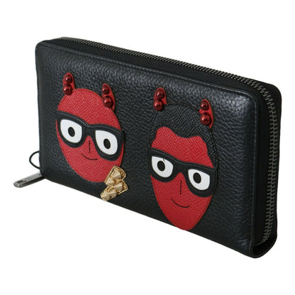 Dolce & Gabbana Black Red Leather #DGFAMILY Zipper Continental Wallet