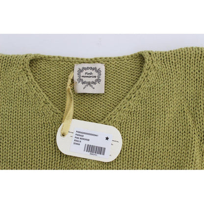 PINK MEMORIES Green Cotton Blend Knitted Sleeveless Sweater