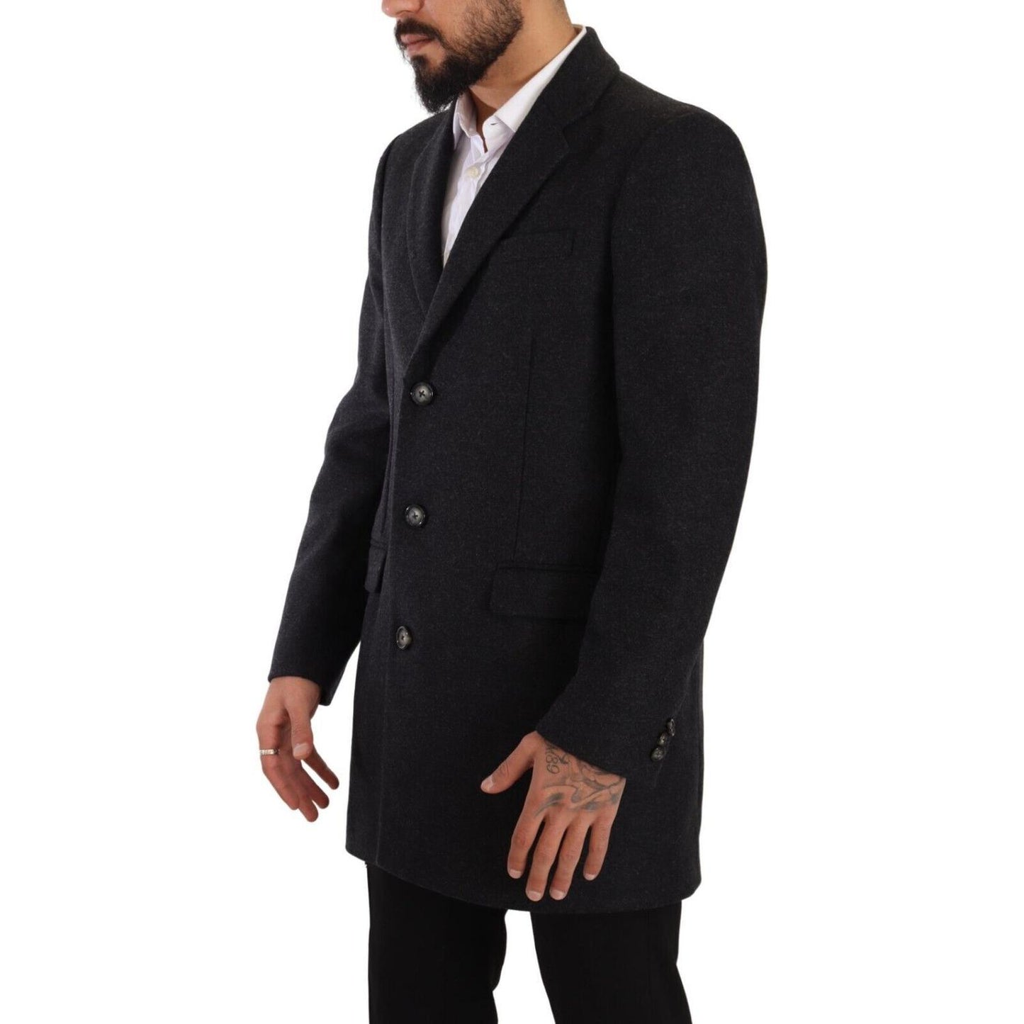 Dolce & Gabbana Elegant Dark Grey Woolen Overcoat Dolce & Gabbana