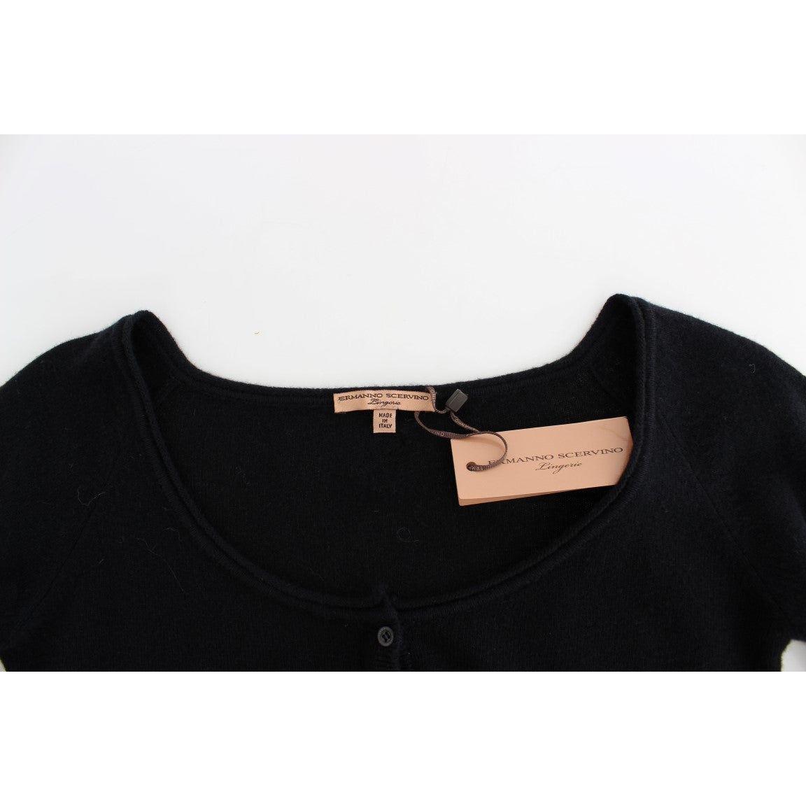 Ermanno Scervino Chic Cropped Black Wool-Cashmere Sweater Ermanno Scervino