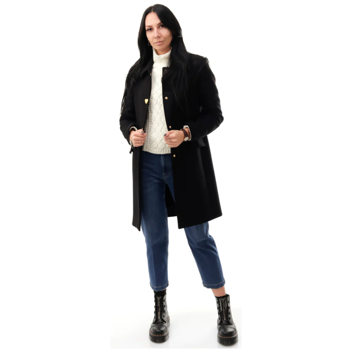 Love Moschino Black Wool Women Coat Love Moschino