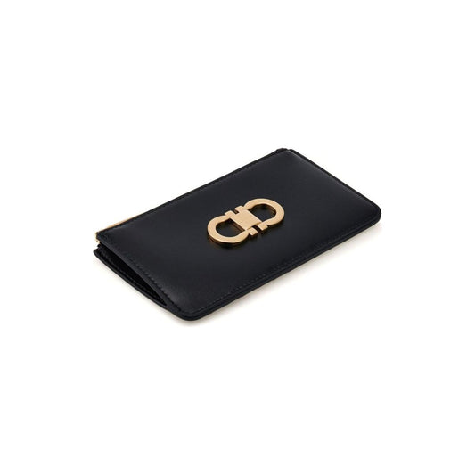 Ferragamo black leather Gancini plaque Wallet Wallets Ferragamo