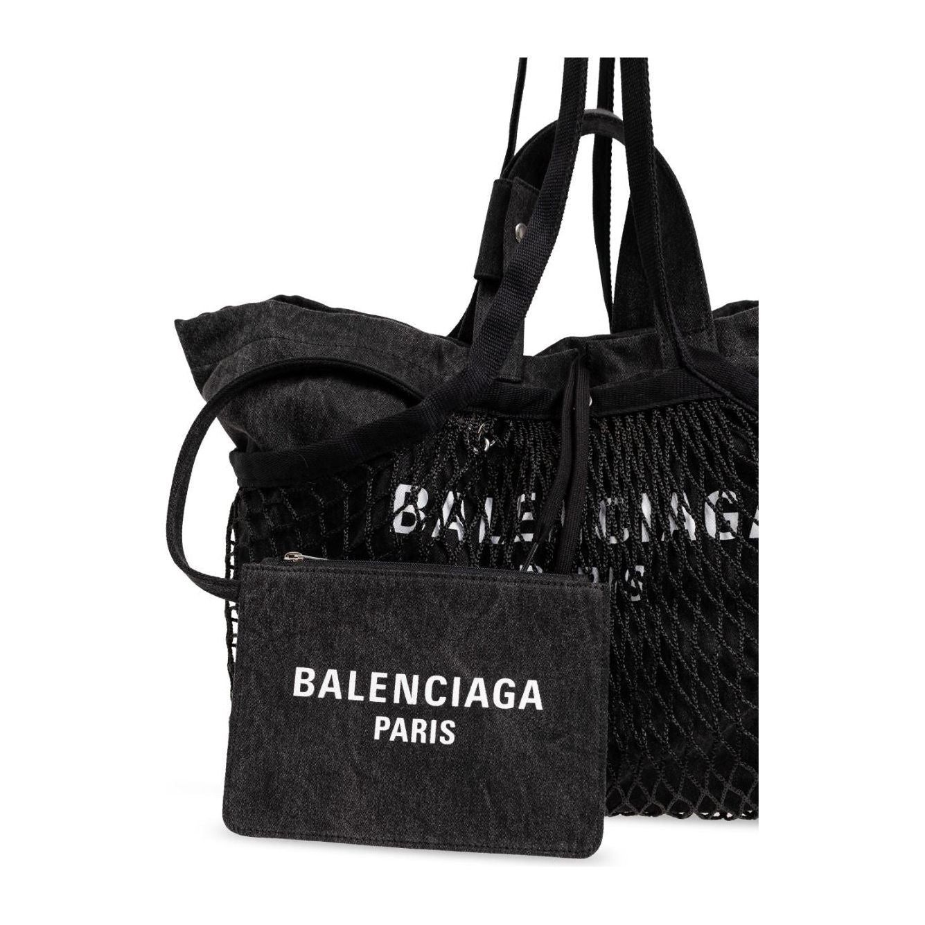 Balenciaga Black Cotton Canvas Fishnet Layer Tote Bag Shopper Balenciaga