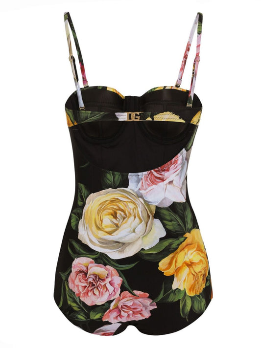 Dolce & Gabbana Balconette one-piece swimsuit with rose and peony print