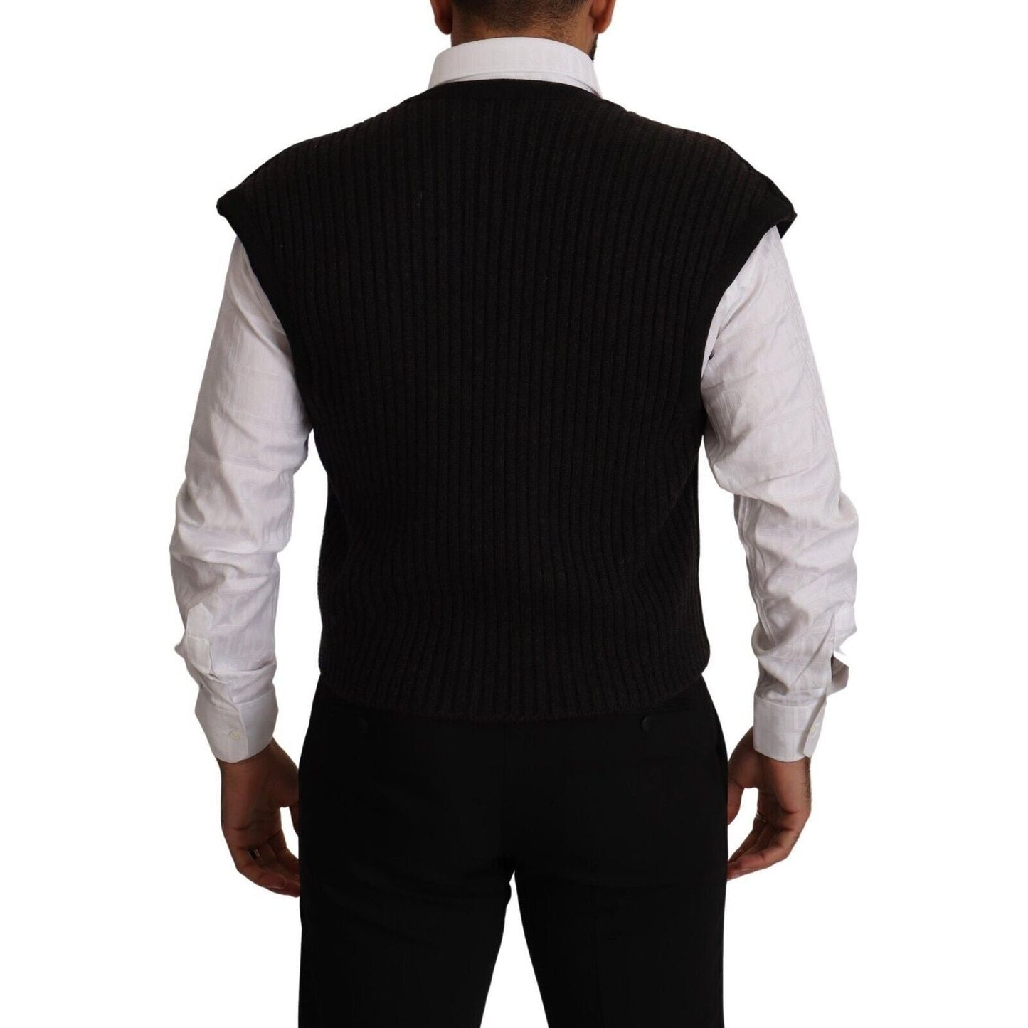 Dolce & Gabbana Elegant Black Wool Cotton Dress Vest Dolce & Gabbana