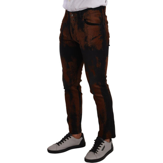 Dolce & Gabbana Chic Black Brown Tie-Dye Slim Fit Jeans Dolce & Gabbana